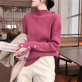 Новинка осень/зима 2023 корейская мода топы половина водолазки свитер женский зимний теплый пэчворк свитер пуловер свитера